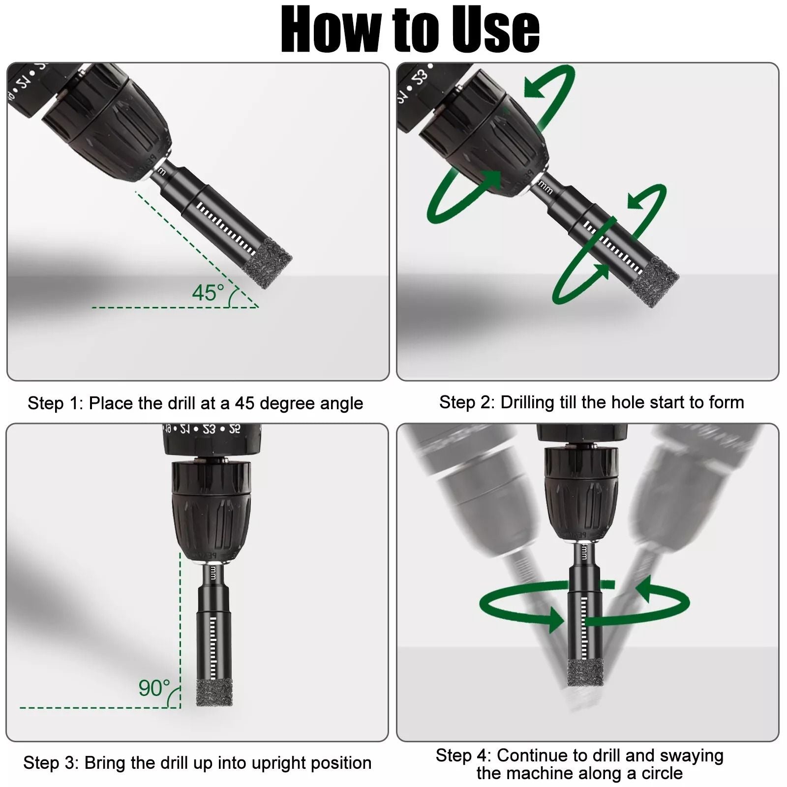 Diamond Hole Saw Set For Porcelain  Tile Vacuum Brazed Hex Shank Core Drill Bits DryWet Use 2