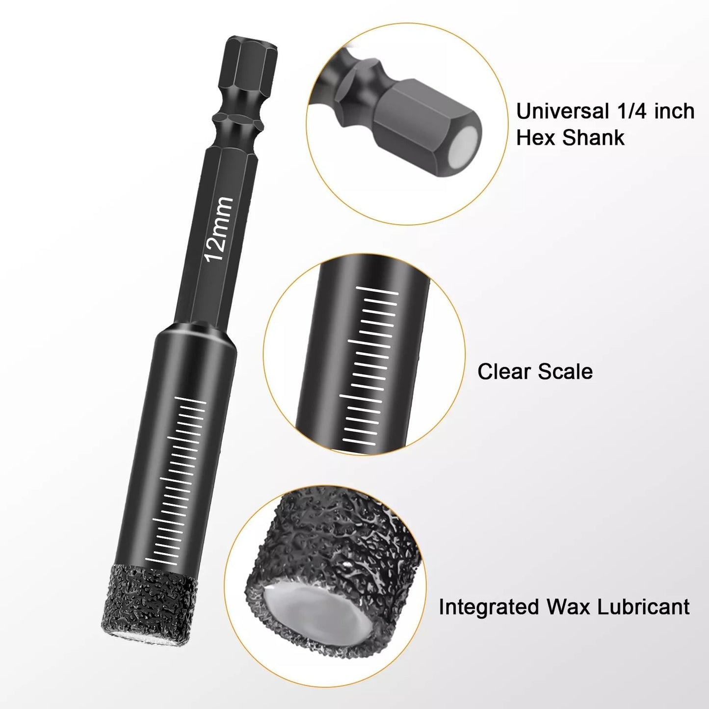 Diamond Hole Saw Set For Porcelain  Tile Vacuum Brazed Hex Shank Core Drill Bits DryWet Use 5