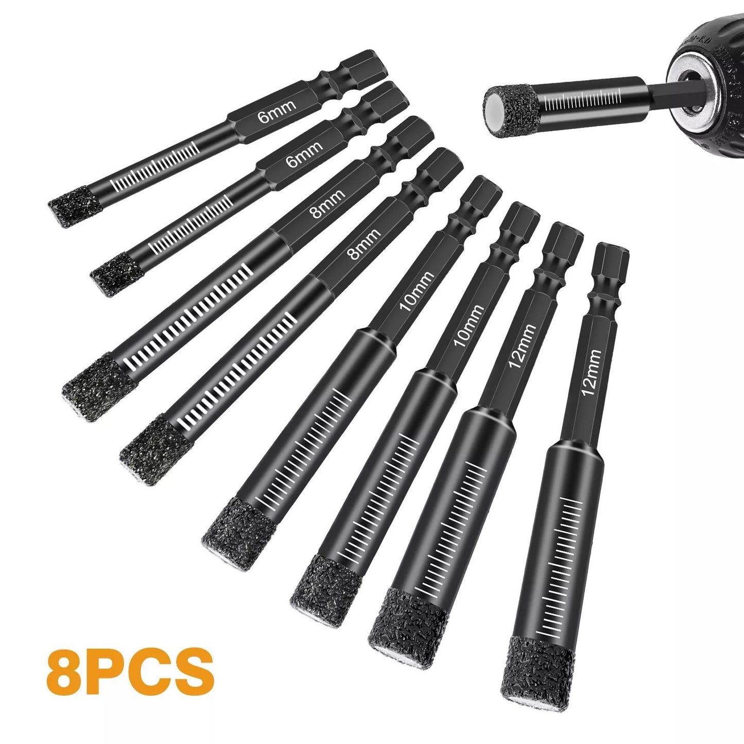Diamond Hole Saw Set For Porcelain  Tile Vacuum Brazed Hex Shank Core Drill Bits DryWet Use 6