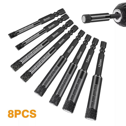 Diamond Hole Saw Set For Porcelain  Tile Vacuum Brazed Hex Shank Core Drill Bits DryWet Use 6