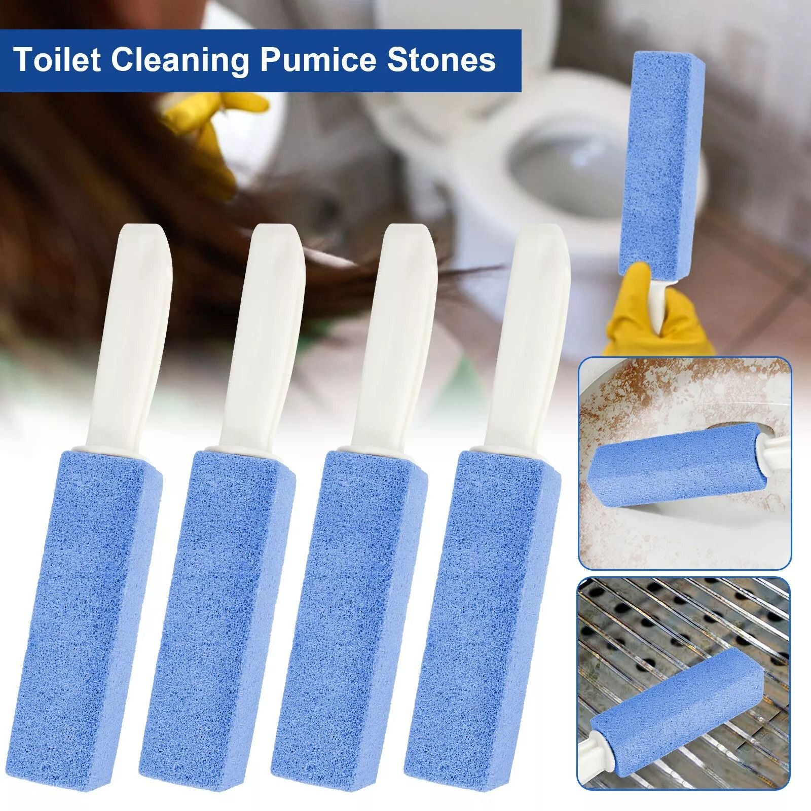 4 PCS Pumice Stone Cleaning Tool Heavy Duty Handle Toilet Scouring Stain Remover For Limescale  Har