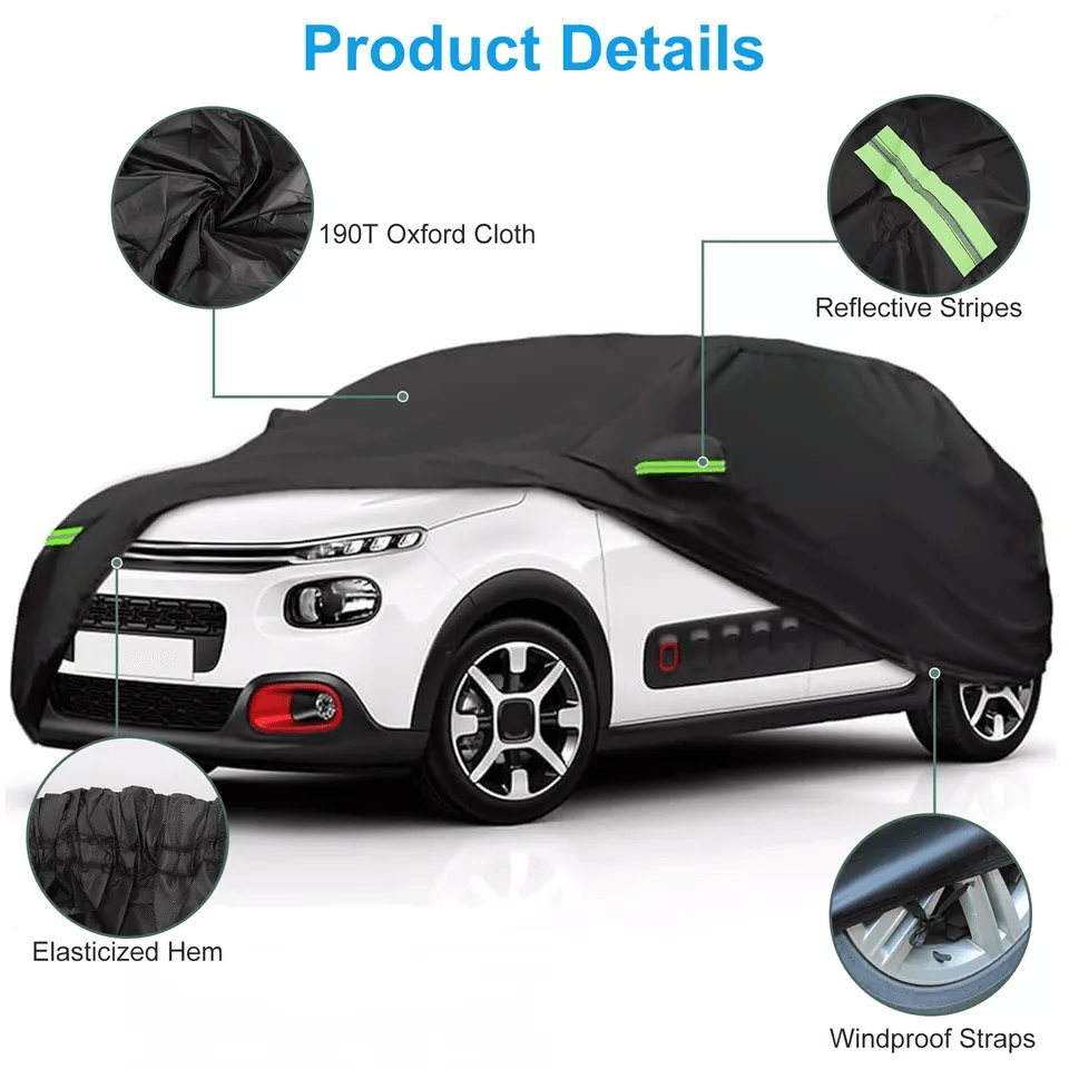Universal Fit Full Car Cover Outdoor Waterproof Sun And All Weather Protection With Reflective Stri