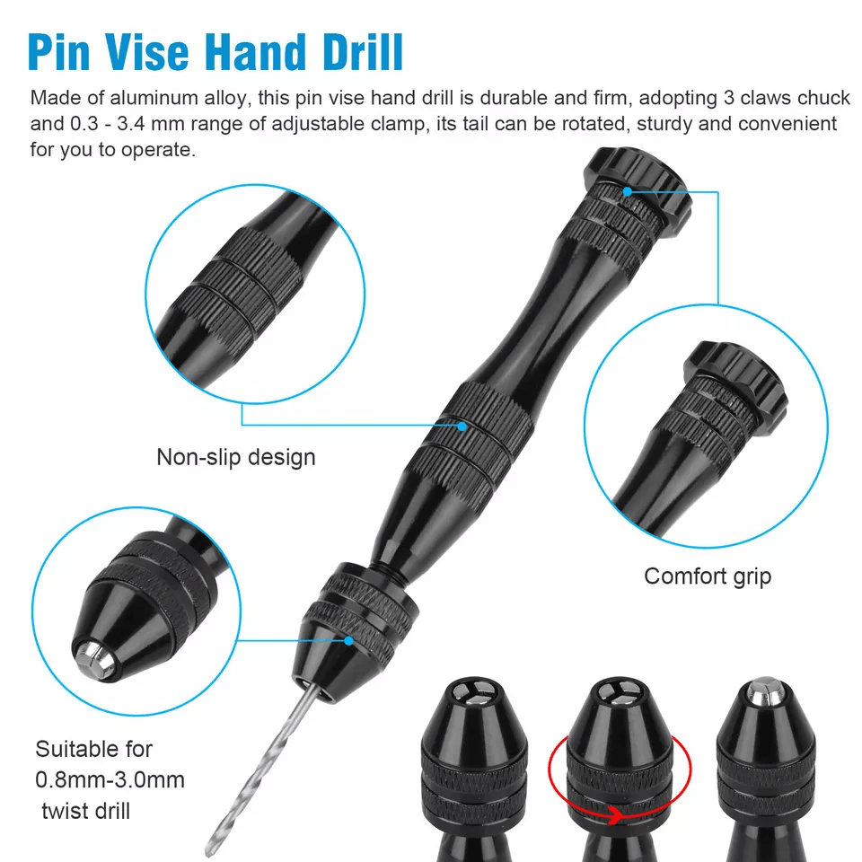 Mini Micro Hand Twist Drill Bits Set With Precision Pin Vise Rotary Tools Kit For Resin PCB Jewelry 2