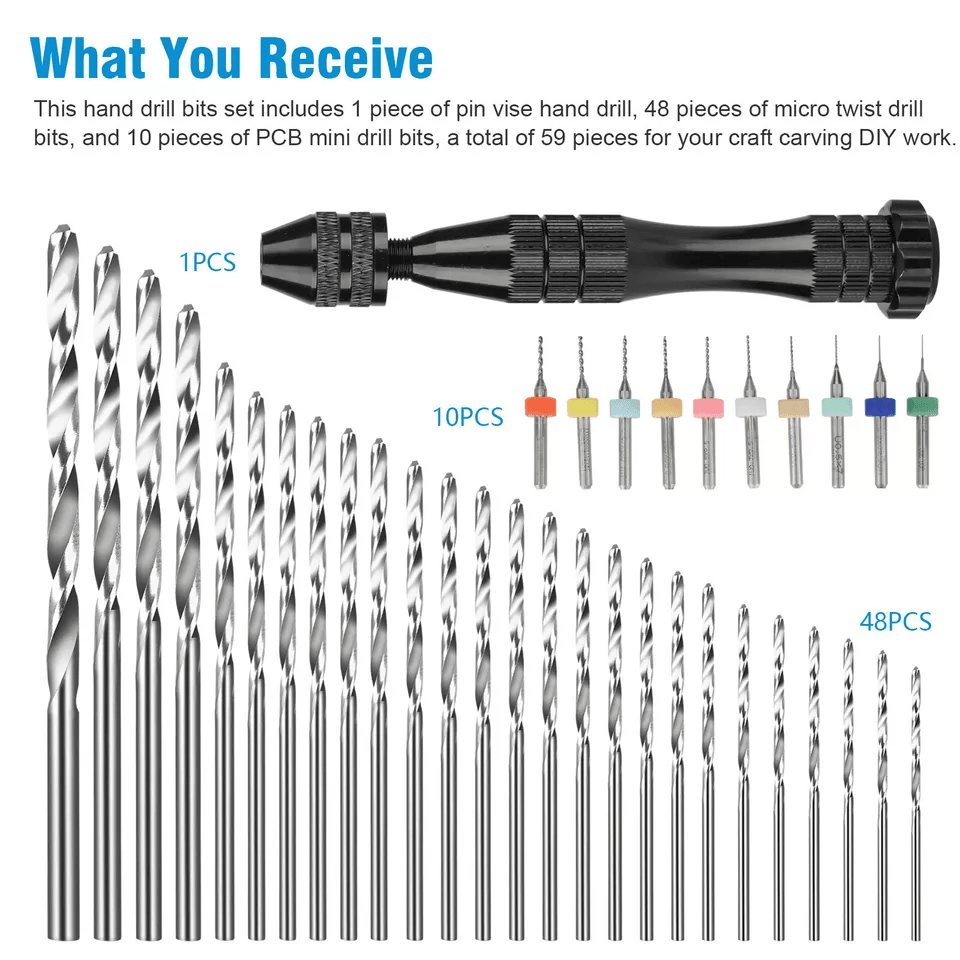 Mini Micro Hand Twist Drill Bits Set With Precision Pin Vise Rotary Tools Kit For Resin PCB Jewelry 1