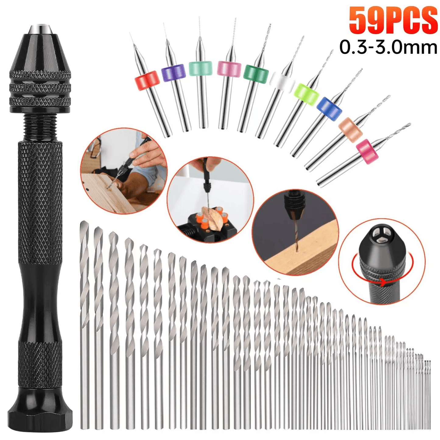 Mini Micro Hand Twist Drill Bits Set with Precision Pin Vise, Rotary Tools Kit for Resin, PCB, Jewelry and Carving