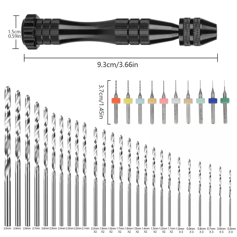 Mini Micro Hand Twist Drill Bits Set With Precision Pin Vise Rotary Tools Kit For Resin PCB Jewelry 7