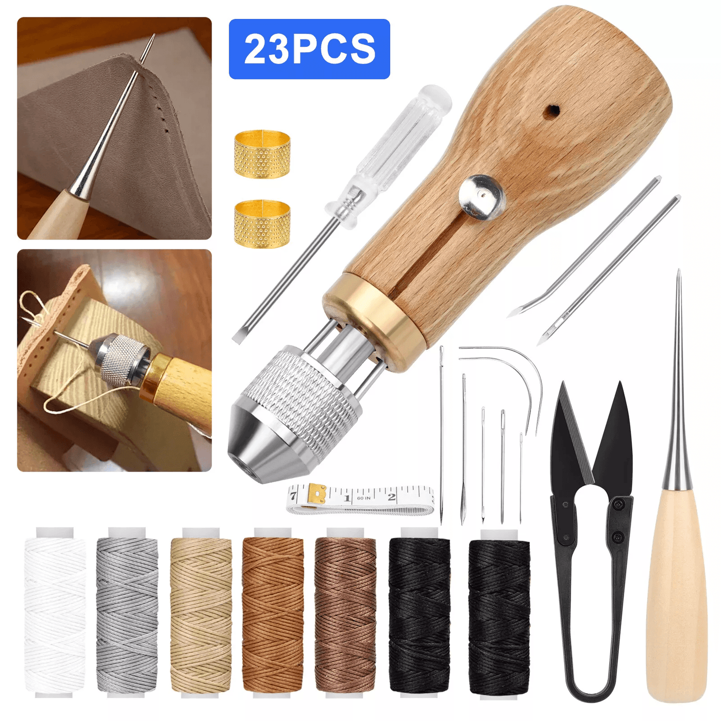 Professional Leather Speedy Stitcher DIY Sewing Awl Waxed Thread Repair Tool Kit with Needles and Accessories