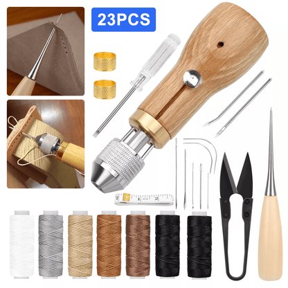 Professional Leather Speedy Stitcher DIY Sewing Awl Waxed Thread Repair Tool Kit with Needles and Accessories