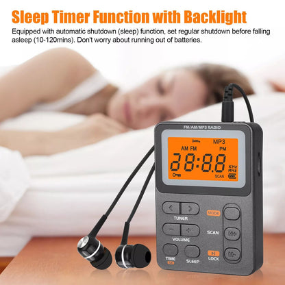 Portable Music Player With FM Radio  MP3 Playback Rechargeable Compact  Memory Card Slot 1