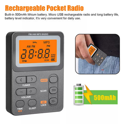 Portable Music Player With FM Radio  MP3 Playback Rechargeable Compact  Memory Card Slot 2
