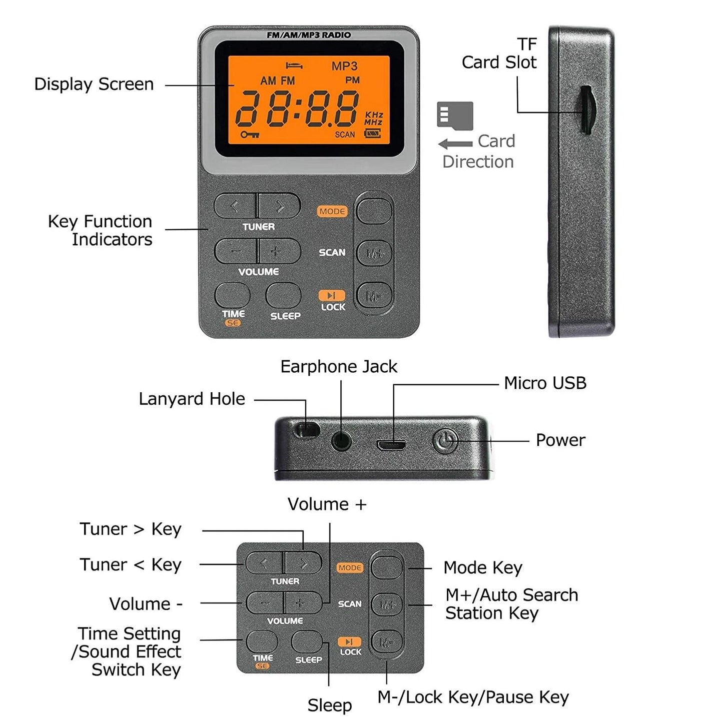 Portable Music Player With FM Radio  MP3 Playback Rechargeable Compact  Memory Card Slot 5
