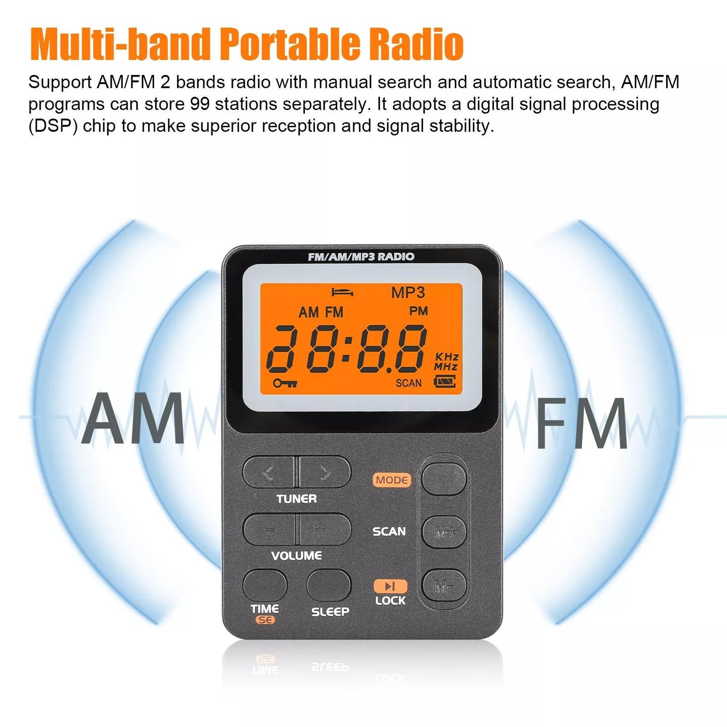 Portable Music Player With FM Radio  MP3 Playback Rechargeable Compact  Memory Card Slot 8