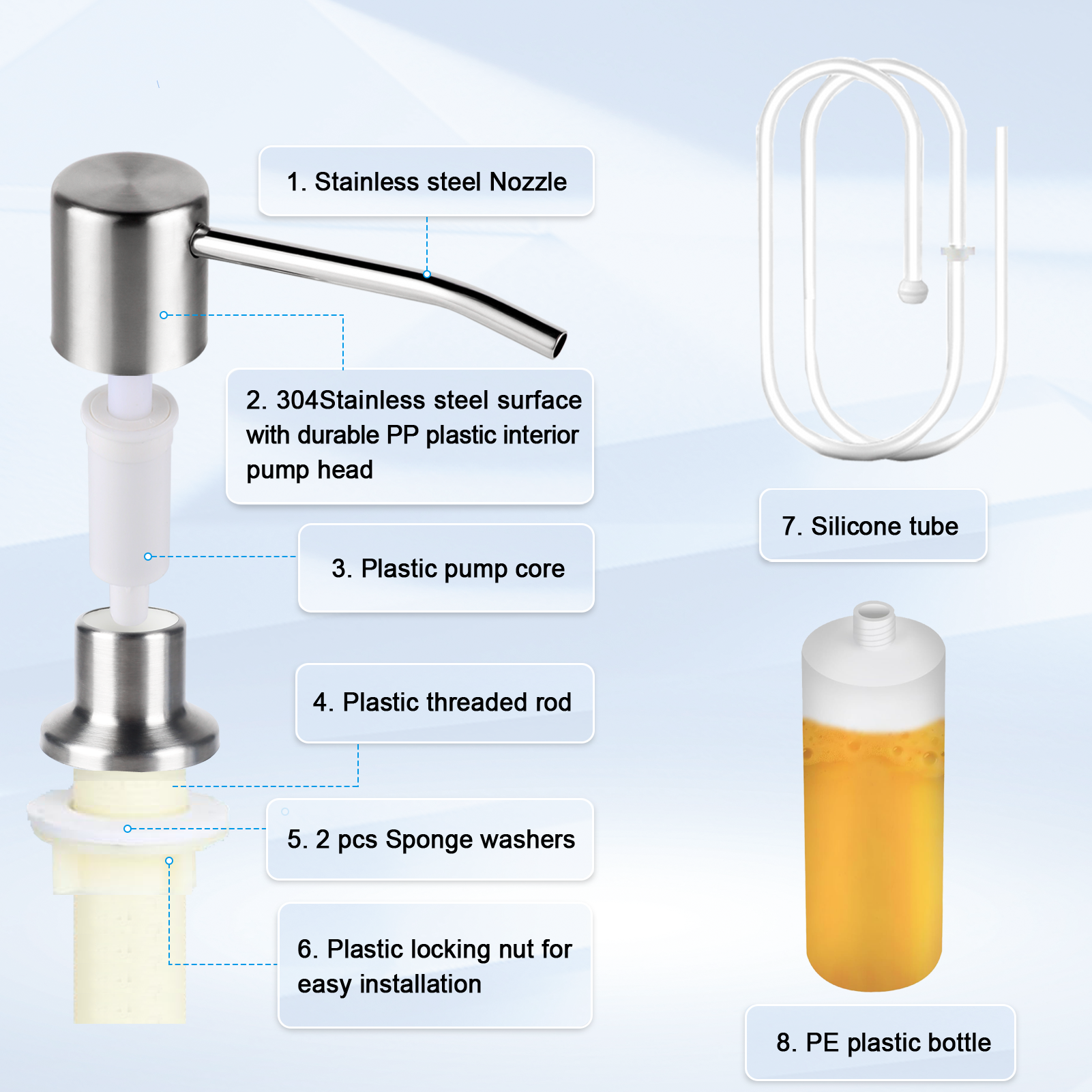 Soap Dispenser For Kitchen Sink Countertop Soap Dispenser Pump With Silicone Extension Tube 3