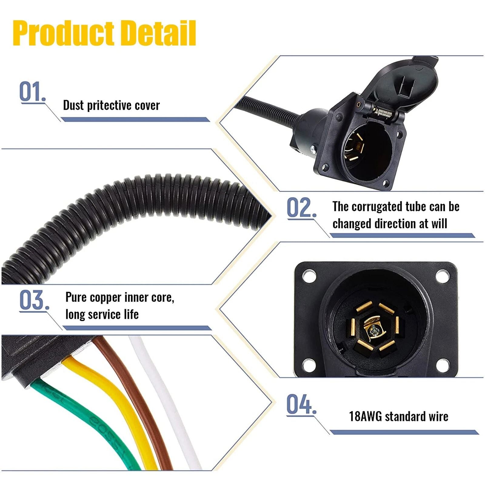 4 Pin Flat To 7 Way RV Trailer Adapter  Heavy Duty Truck Wiring Plug With Mounting Bracket 3
