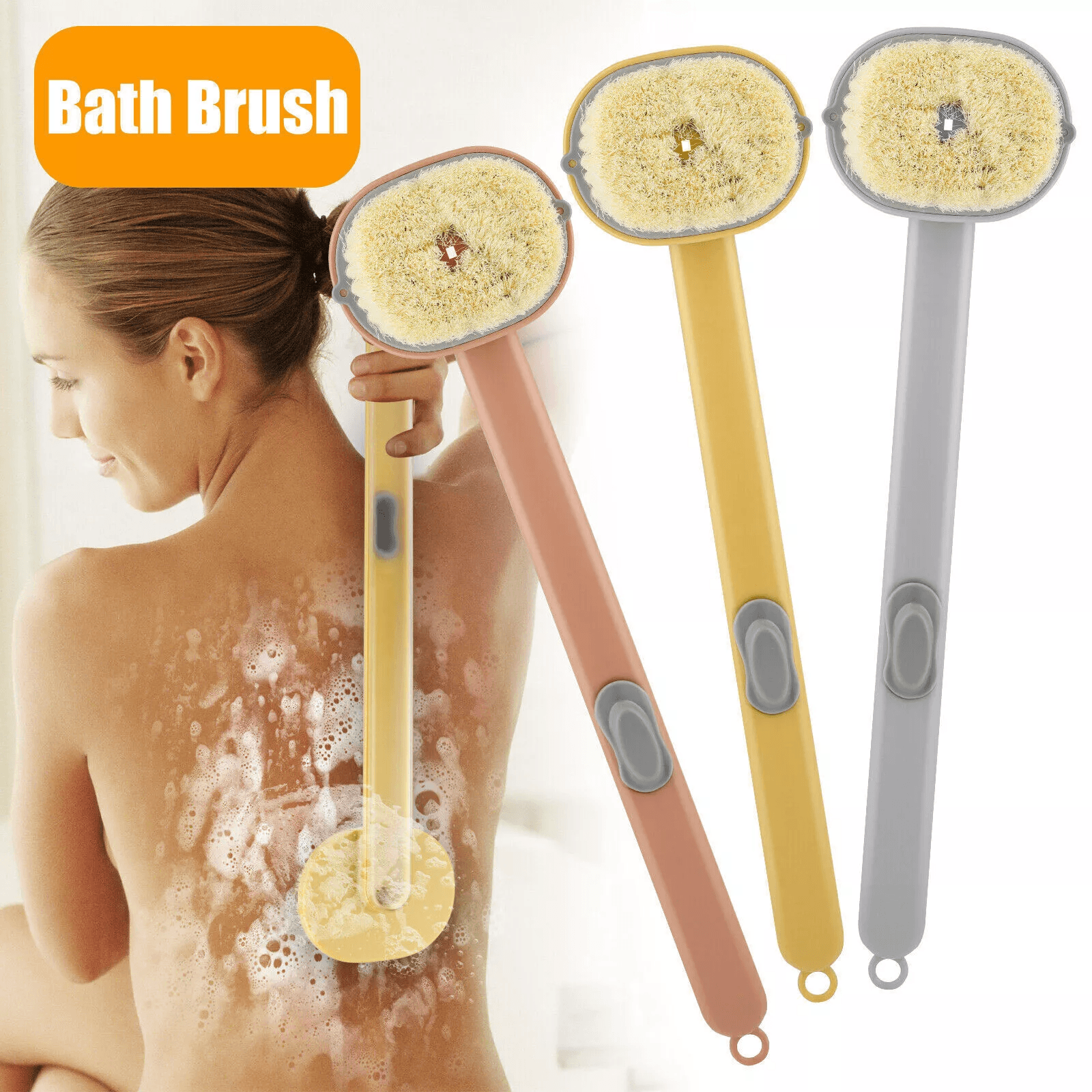 Long Handle Bath Brush with Soap Dispenser, Back Scrubber and Exfoliating Body Shower Washer for Smooth Skin