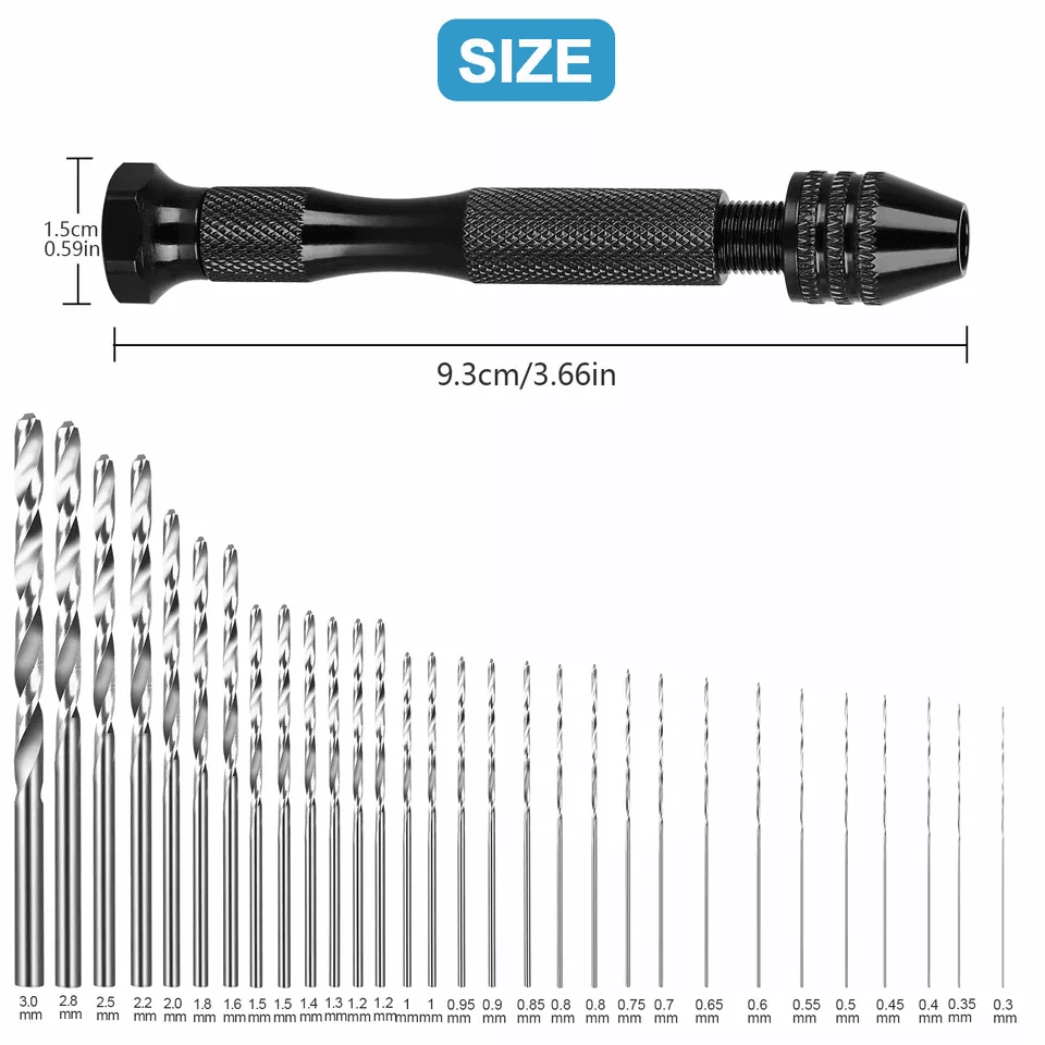 Mini Micro Hand Drill Bits Set With Manual Pin Vise For DIY Craft Wood Jewelry 5
