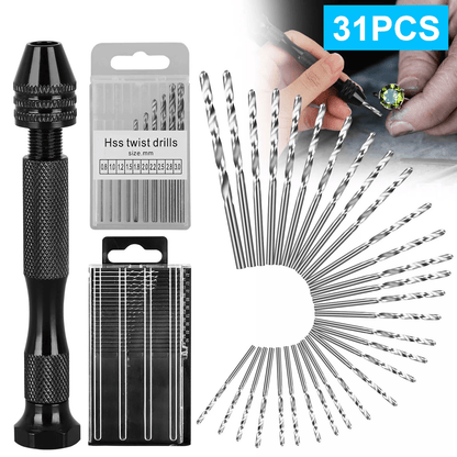 Mini Micro Hand Drill Bits Set with Manual Pin Vise for DIY Craft Wood Jewelry