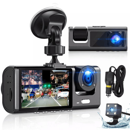 3 Lens Car DVR Dash Cam 1080P Front Inside Rear Camera Video Recorder with G-Sensor Night Vision and Parking Monitor