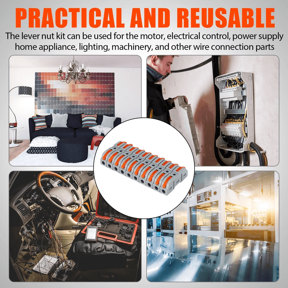 Electric Wire Cable Connectors Reusable Spring Lever Terminal Block Kit 3