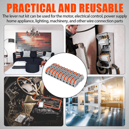 Electric Wire Cable Connectors Reusable Spring Lever Terminal Block Kit 3