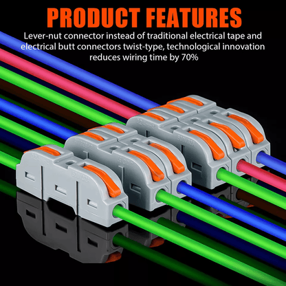 Electric Wire Cable Connectors Reusable Spring Lever Terminal Block Kit 2
