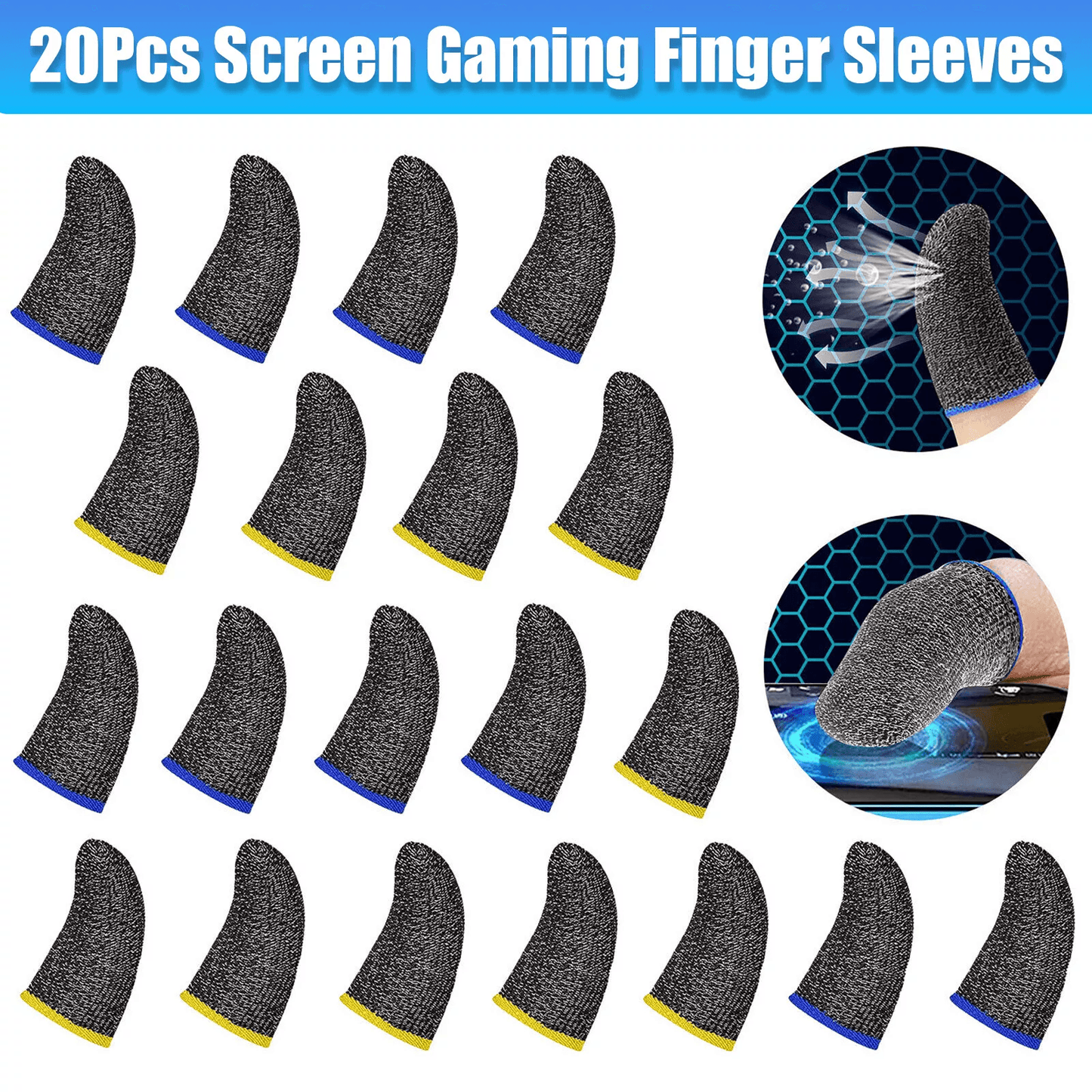 20Pcs Screen Gaming Finger Sleeve for PUBG, Mobile Game Controller Glove, Anti-Sweat Touch Sensitive Thumb Cover