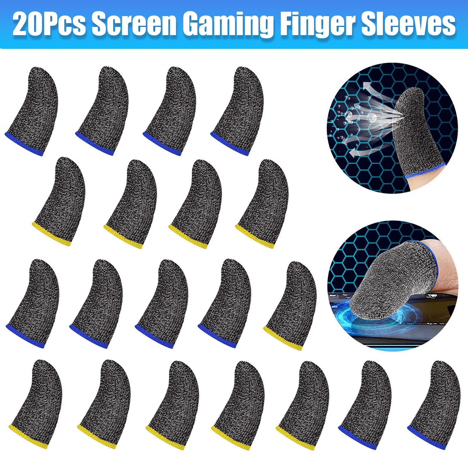 20Pcs Screen Gaming Finger Sleeve for PUBG, Mobile Game Controller Glove, Anti-Sweat Touch Sensitive Thumb Cover