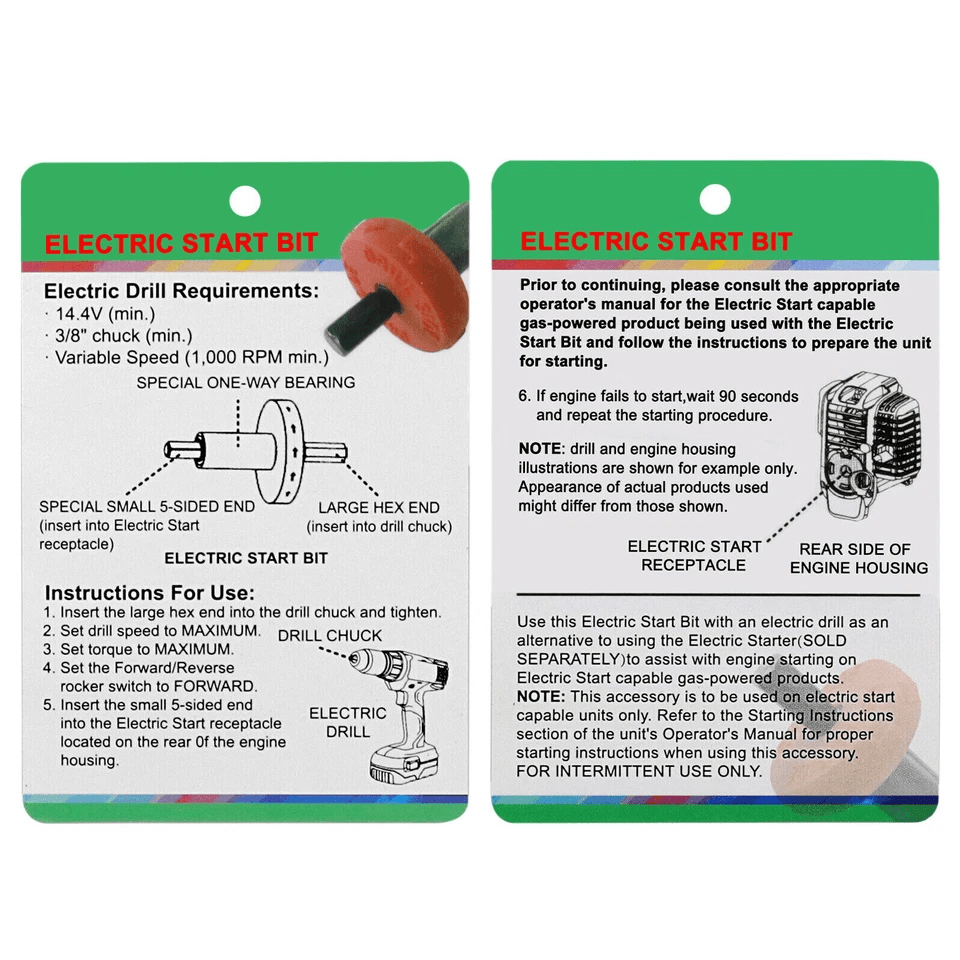 Jump Start Electric Drill Bit Adapter For TroyBilt Trimmers Engine Easy Starter For String Trimmers 6