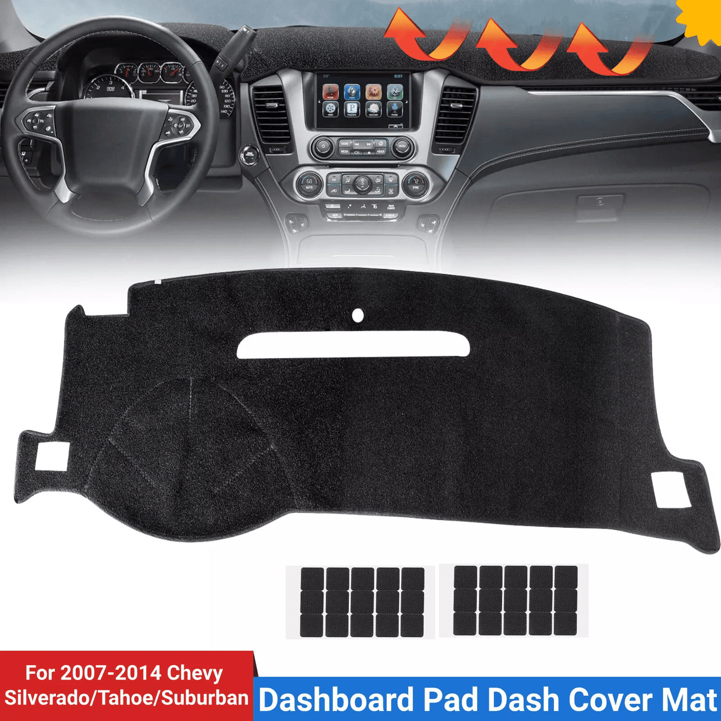 Black Dash Cover Mat, Dashboard Sun Protector Anti-UV Pad