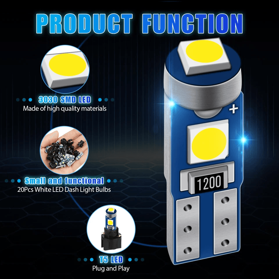 W3W LED Instrument Panel Cluster Dash Gauge Light Bulbs With Sockets White 3030 SMD Interior Lights 3