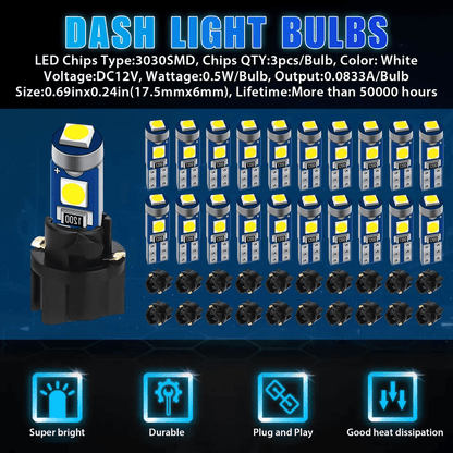 W3W LED Instrument Panel Cluster Dash Gauge Light Bulbs With Sockets White 3030 SMD Interior Lights 1