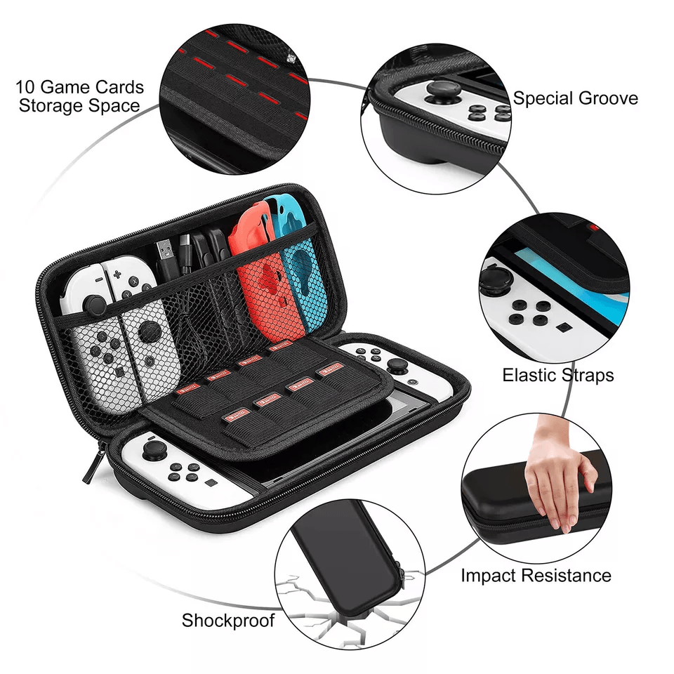 For Nintendo Switch OLED Carrying Case With Hard Shell Cover  Tempered Glass Screen Protector 2