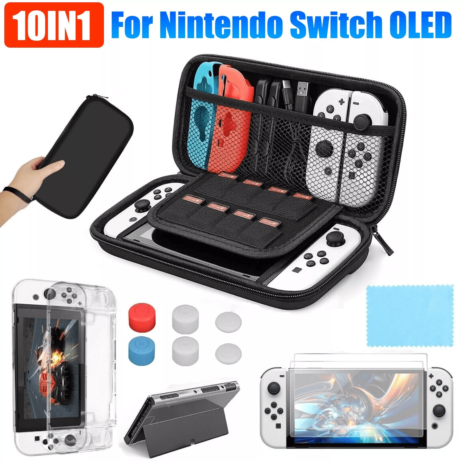 For Nintendo Switch OLED Carrying Case with Hard Shell Cover & Tempered Glass Screen Protector