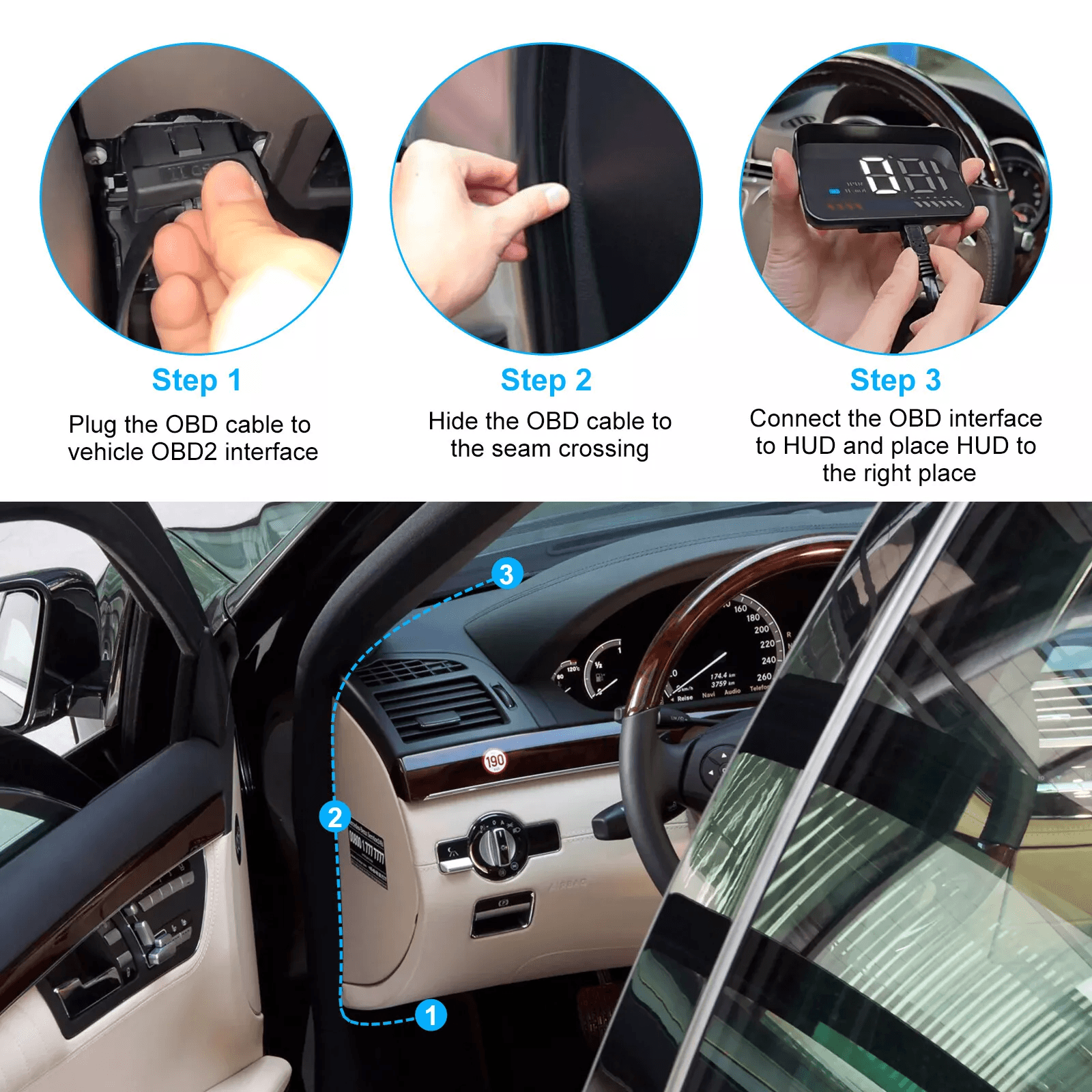 Car Head Up Display Digital Gauge With GPS Speedometer OBD2 Warning Alarm Meter 4