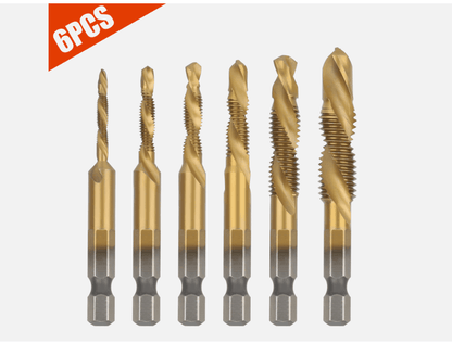 HSS Hex Shank Screw Thread Tap Drill Bit Combination Set M3M10 Titanium Coated For Metalworking 7