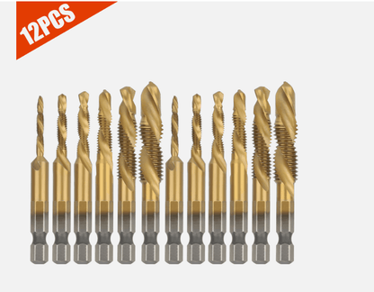 HSS Hex Shank Screw Thread Tap Drill Bit Combination Set M3M10 Titanium Coated For Metalworking 8