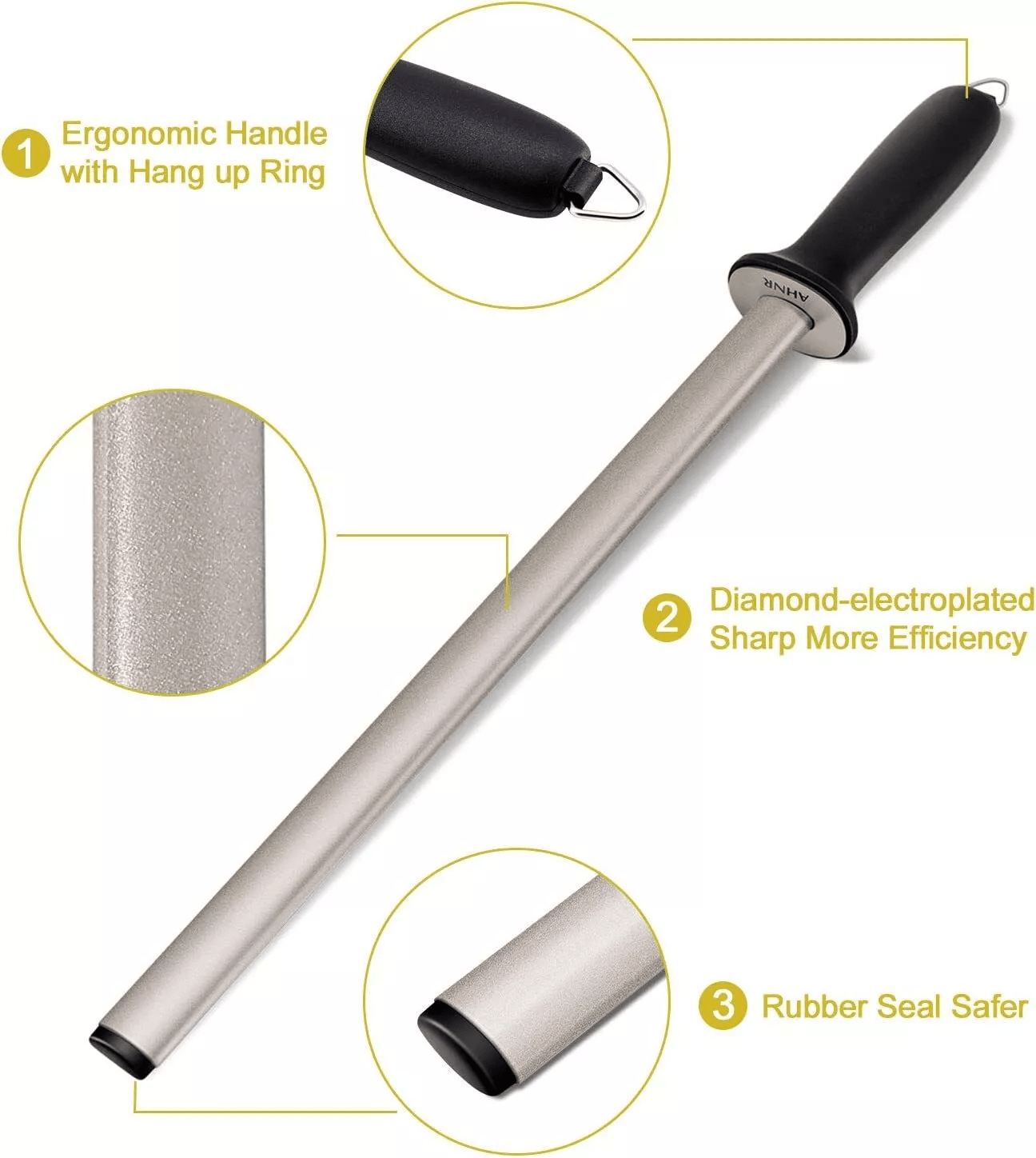 Diamond Knife Sharpener Steel Honing Rod For Kitchen Home  Hunting Blades 8