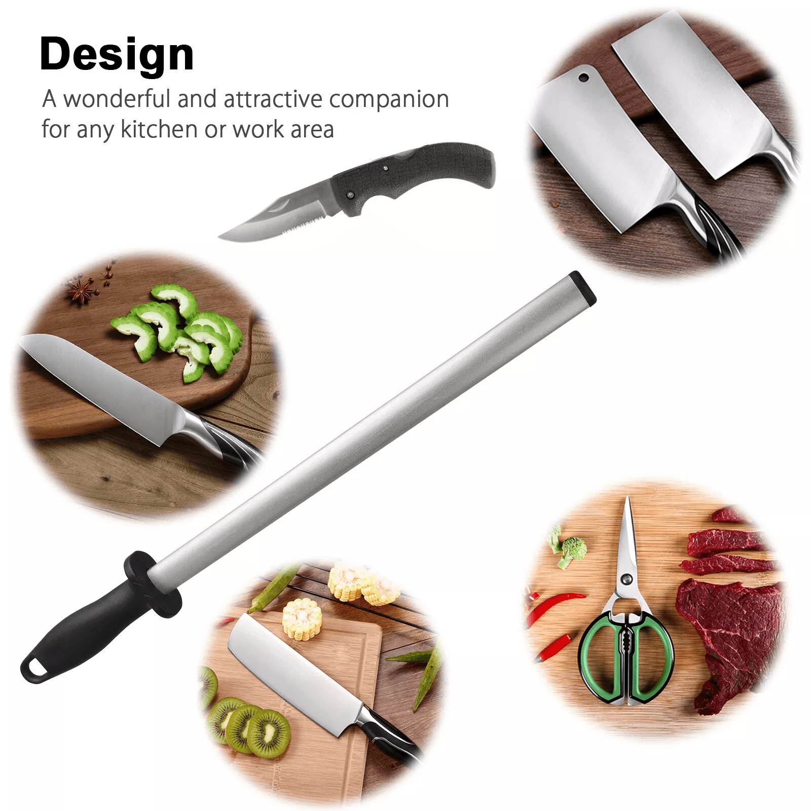 Diamond Knife Sharpener Steel Honing Rod For Kitchen Home  Hunting Blades 5