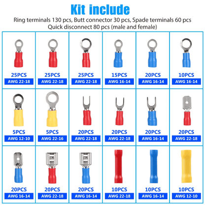 Insulated Electrical Wire Connector Kit Spade Ring  Crimp Terminals Set 1