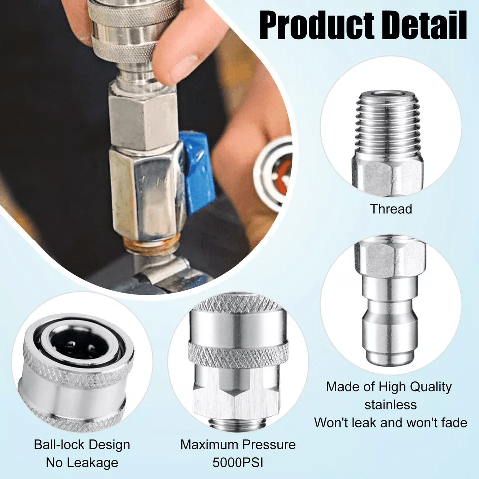 4Pcs NPT Stainless Steel Quick Connect Fitting Pressure Washer Adapter Set 5000 PSI LeakProof Coupl 1