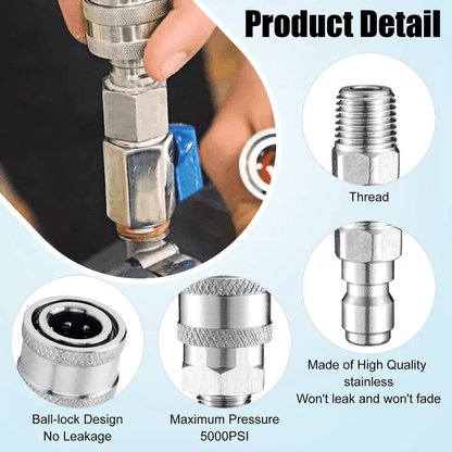 4Pcs NPT Stainless Steel Quick Connect Fitting Pressure Washer Adapter Set 5000 PSI LeakProof Coupl 1