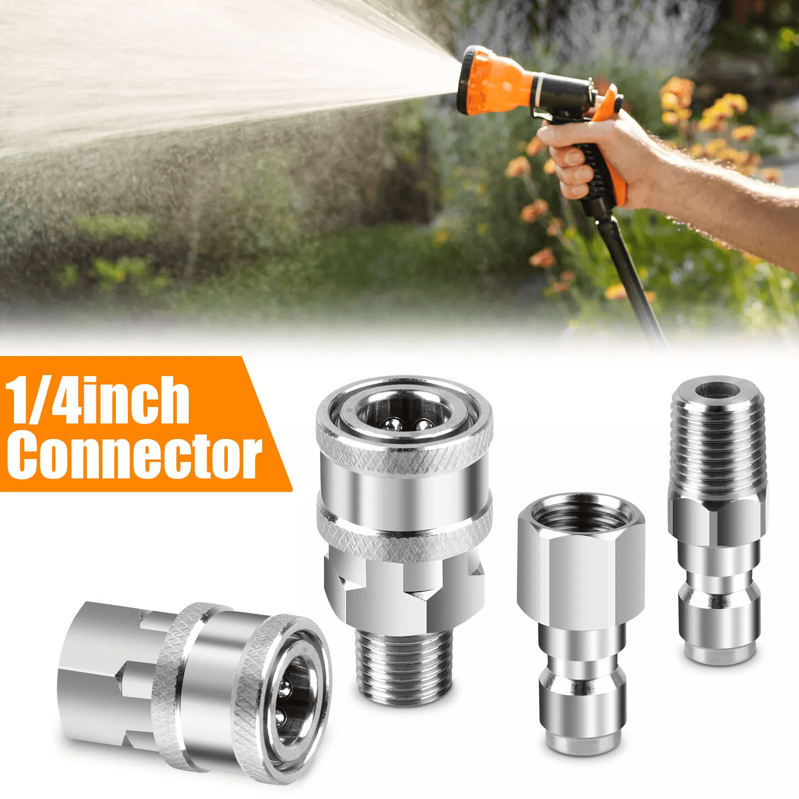 4Pcs NPT Stainless Steel Quick Connect Fitting Pressure Washer Adapter Set, 5000 PSI Leak-Proof Couplers