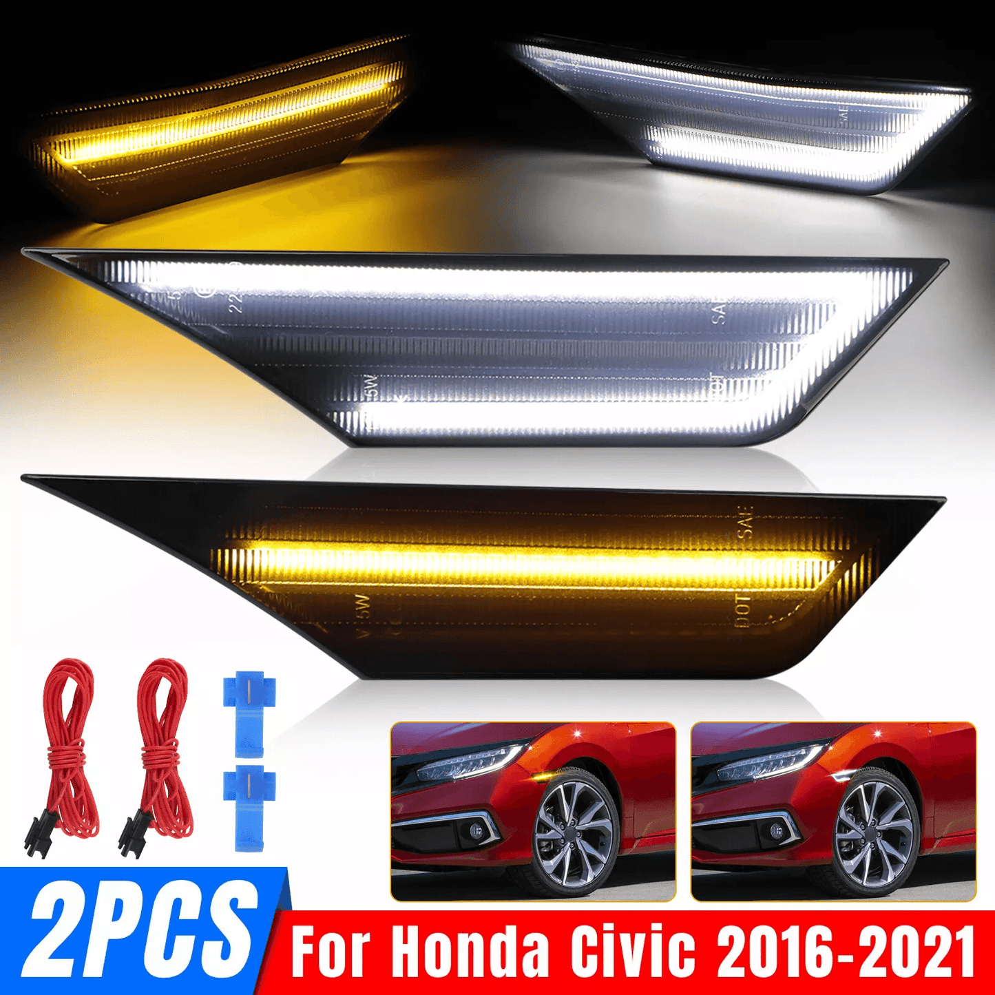 Smoked LED Side Marker DRL Lamps for Honda Civic, Signal Light Upgrade