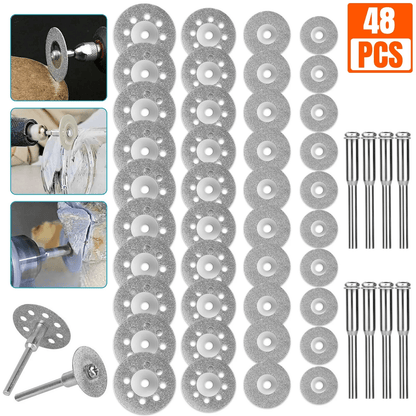 48x Diamond Cutting Wheels for Dremel Rotary Tool, Metal Cut Off Disc Set with Mandrels for Grinder, Cutting, Carving