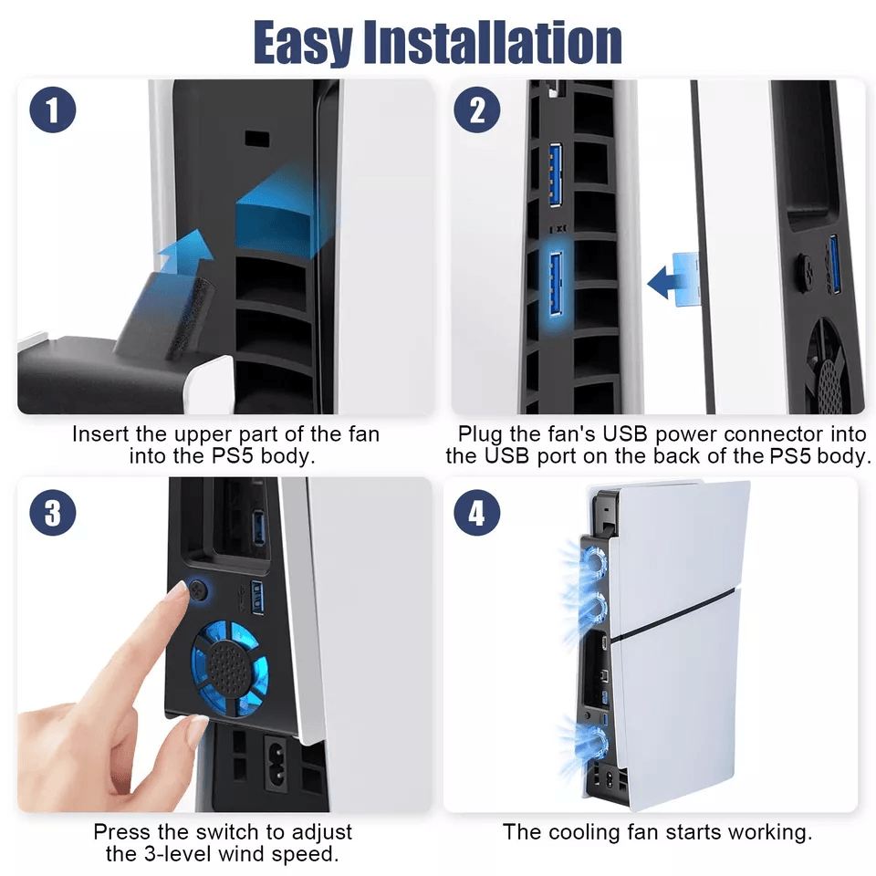 Cooling Fan Cooler External Accessories For PS5 Slim Console With USB  LED 5