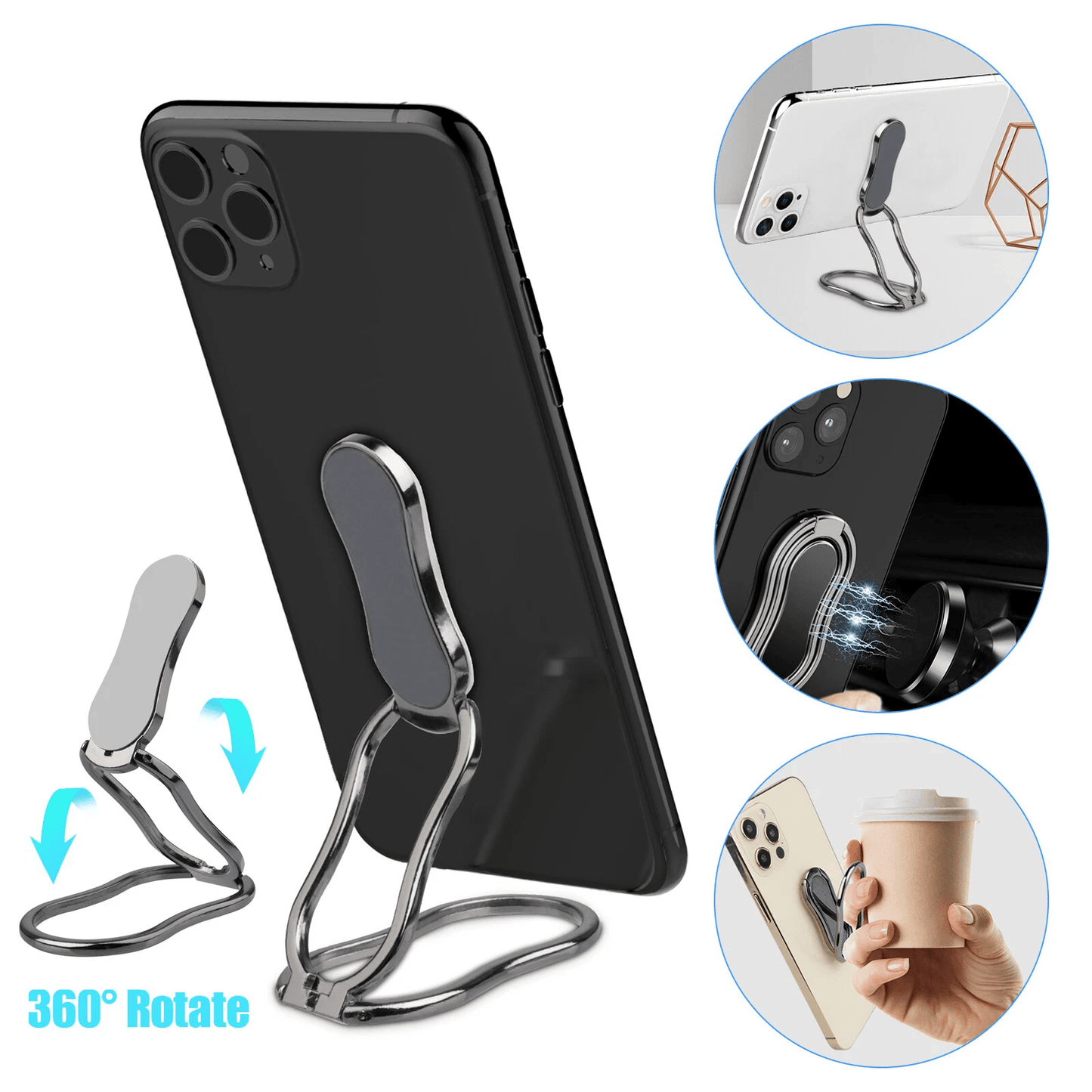 Rotating Finger Ring Holder, Folding Stand and Back Grip for Smartphones, Compatible, Adjustable Kickstand