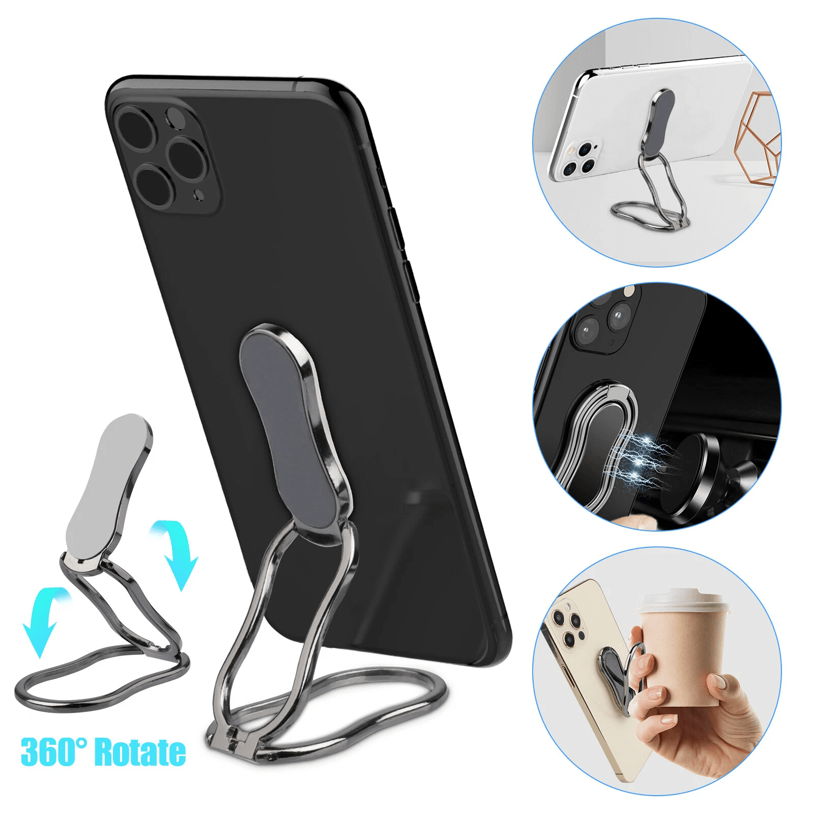 Rotating Finger Ring Holder, Folding Stand and Back Grip for Smartphones, Compatible, Adjustable Kickstand