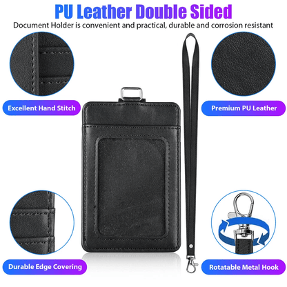 ID Badge Card Holder Synthetic Leather Vertical Wallet Pocket With Lanyard Front ID Window And Snap 1