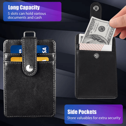 ID Badge Card Holder Synthetic Leather Vertical Wallet Pocket With Lanyard Front ID Window And Snap 3