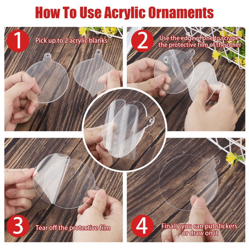 Clear Acrylic Christmas Ornaments Blanks For DIY Holiday Tree Hanging Decor 3